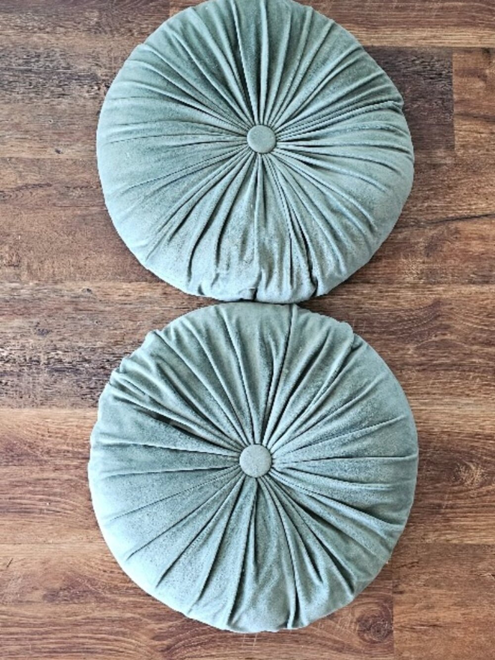 Set of 2 Round Tufted Throw Pillows Chair Cushions Light Green 16" x 4"
